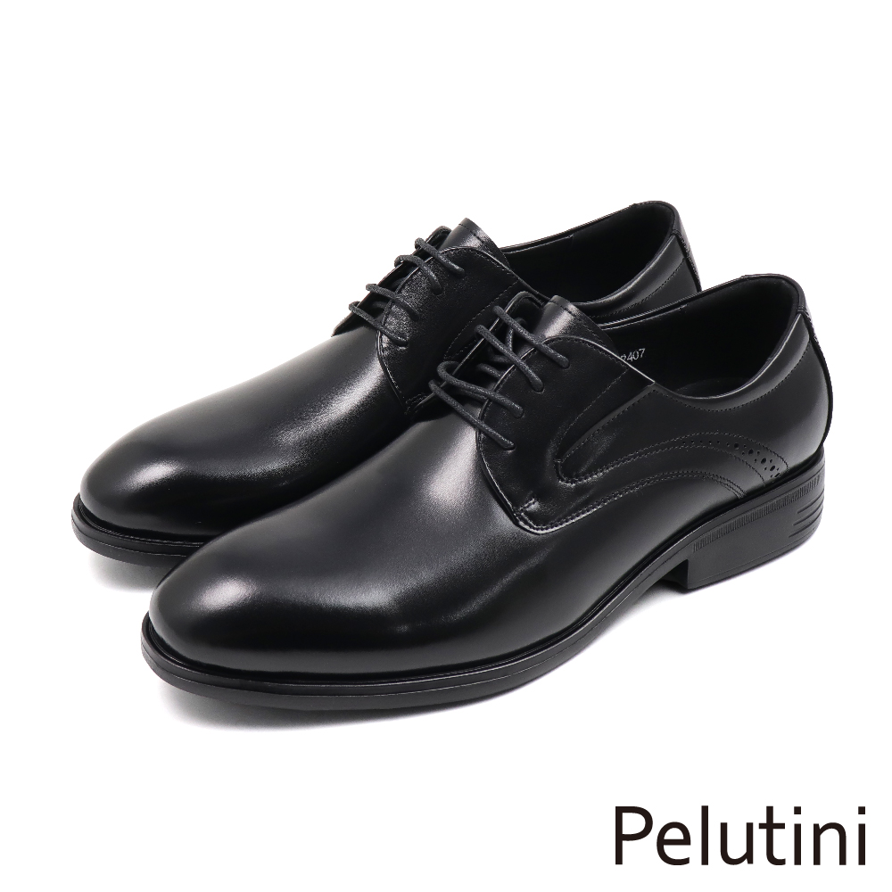 【Pelutini】經典輕量側邊雕孔設計綁帶德比鞋 黑色(412102-BL)