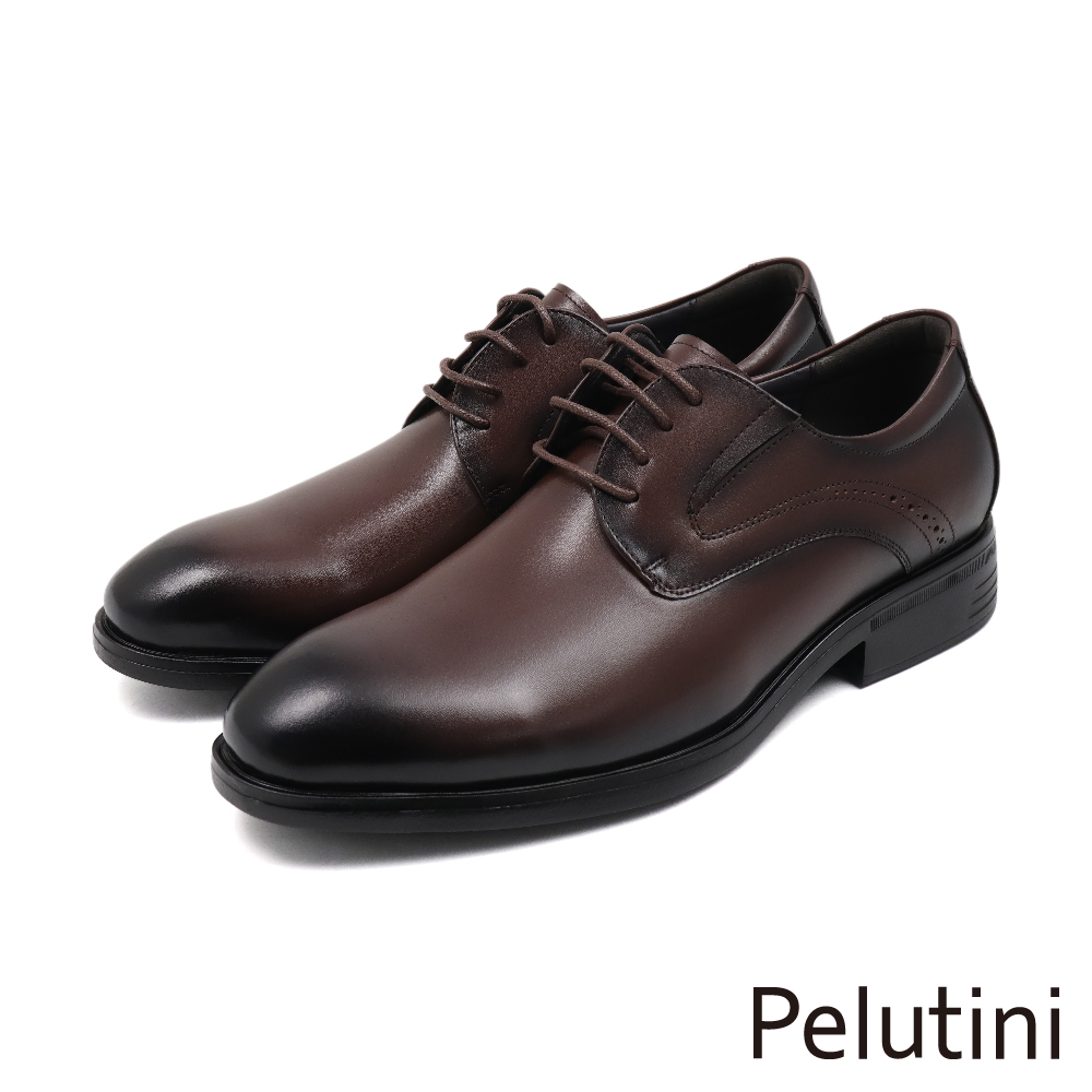 【Pelutini】經典輕量側邊雕孔設計綁帶德比鞋 深棕色(412102-DBR)