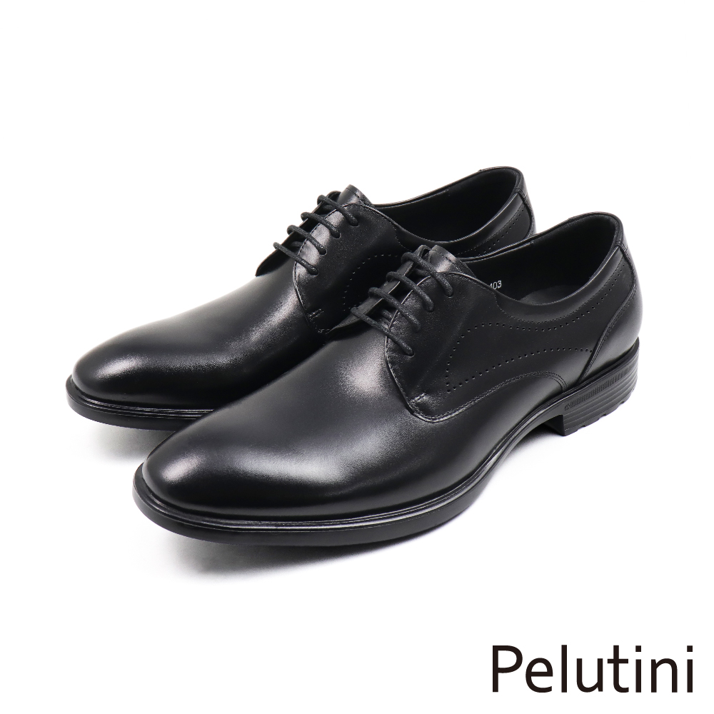 【Pelutini】經典輕量側邊雕孔拼接設計綁帶德比鞋 黑色(412103-BL)