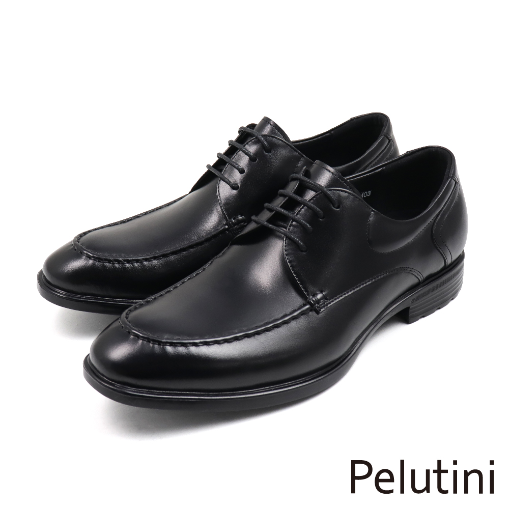 【Pelutini】經典輕量側邊拼接設計綁帶德比鞋 黑色(412104-BL)