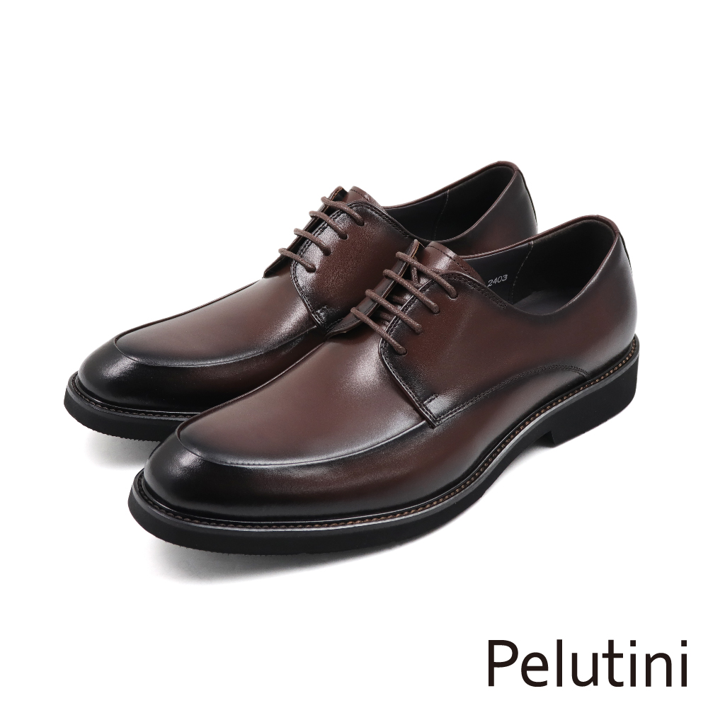 【Pelutini】經典輕量素面綁帶德比鞋 深棕色(412105-DBR)