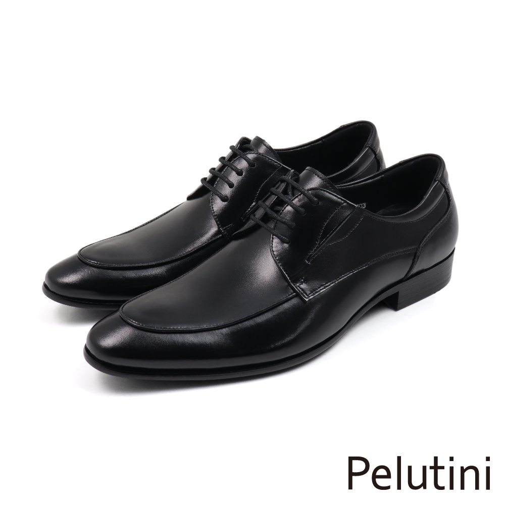 【Pelutini】經典輕量素面質感紳士綁帶德比鞋 黑色(412107-BL)