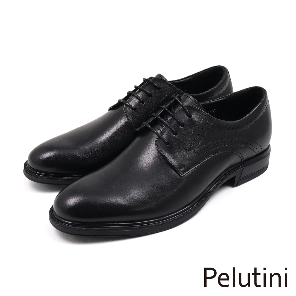 【Pelutini】經典輕量雕孔壓線設計綁帶德比鞋 黑色(412111-BL)