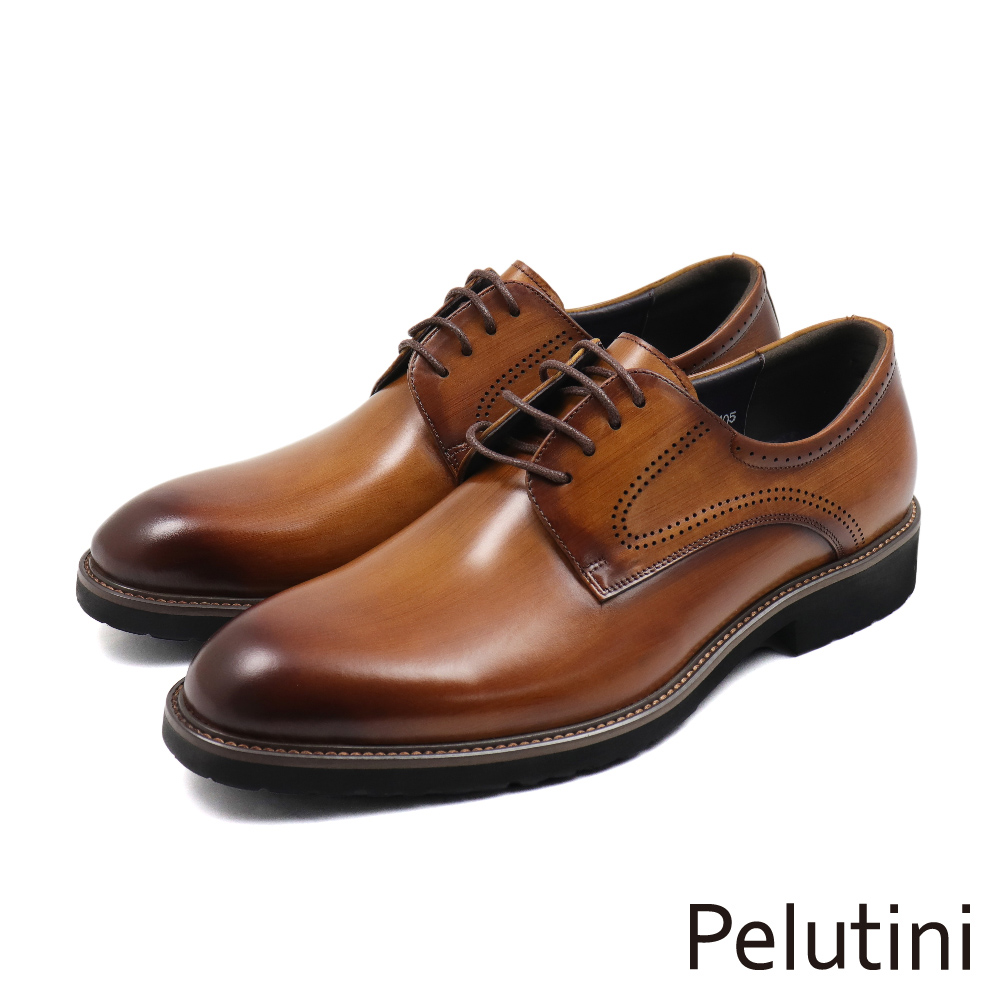 【Pelutini】經典質感漸層輕量雕孔設計綁帶德比鞋 棕色(412112 -BR)