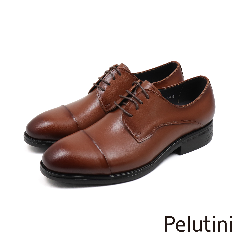 【Pelutini】經典輕量簡約橫飾綁帶德比鞋 棕色(413103 -BR)