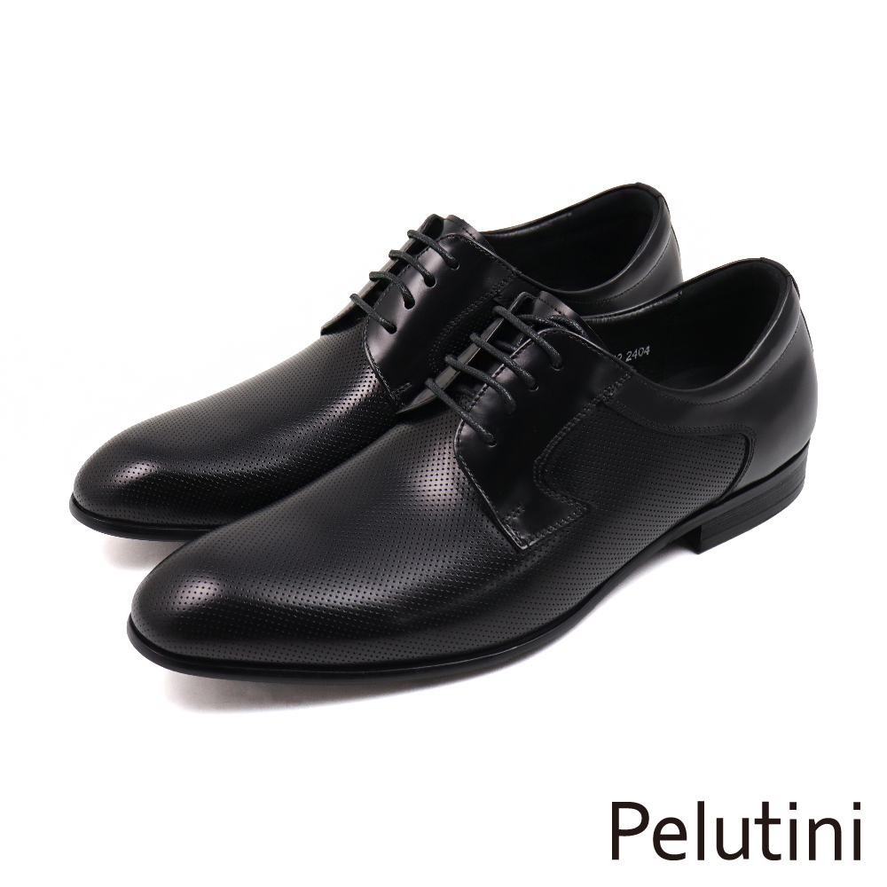 【Pelutini】經典輕量簡約拼接設計綁帶德比鞋 黑色(415102-BL)