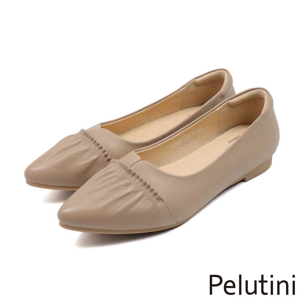 【Pelutini】防磨腳壓皺造型淑女軟墊娃娃鞋 米色(431128W-BE)