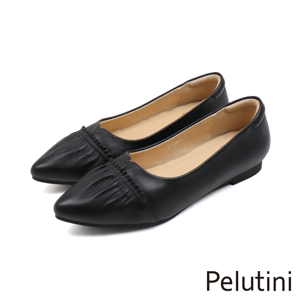 【Pelutini】防磨腳壓皺造型淑女軟墊娃娃鞋 黑色(431128W-BL)
