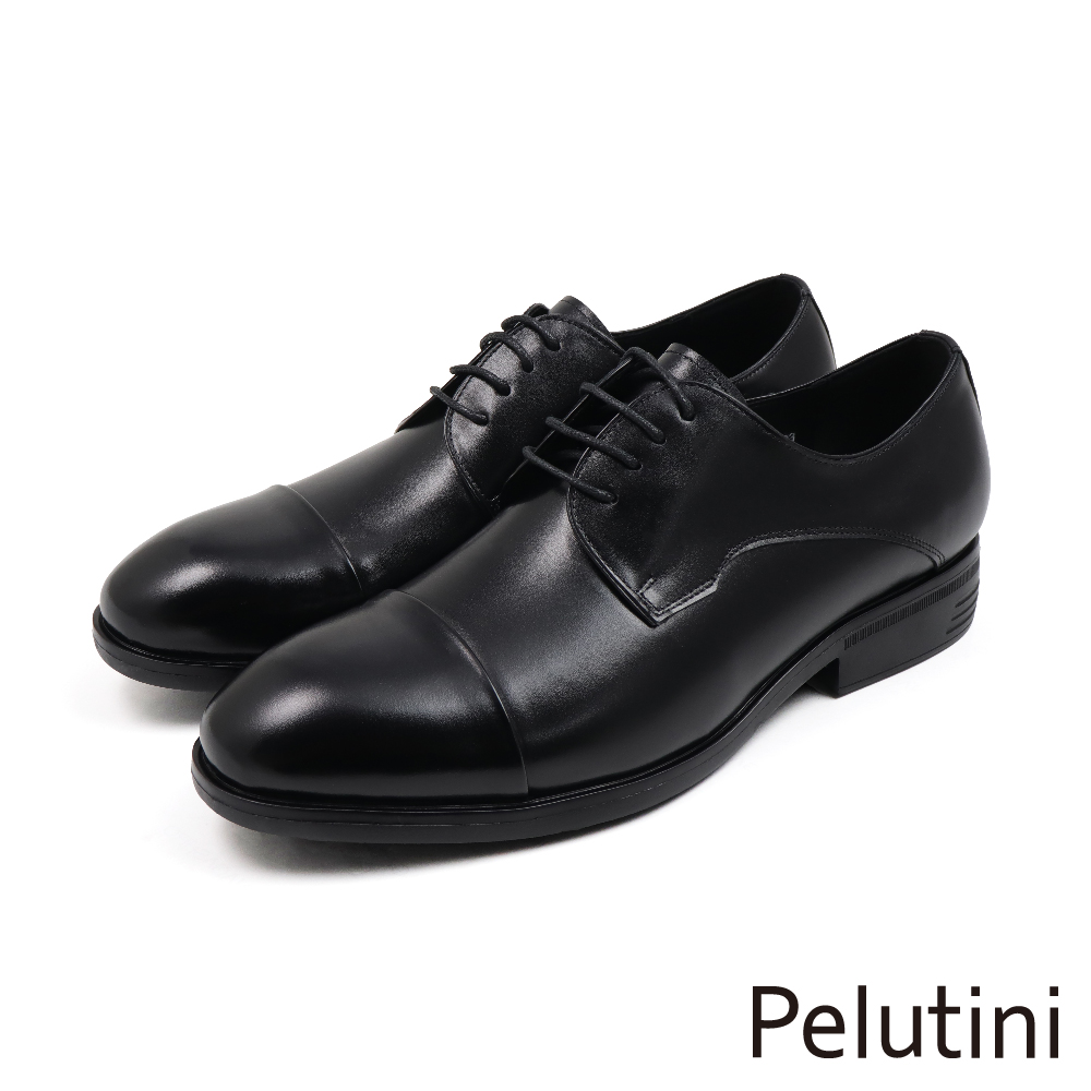 【Pelutini】經典輕量簡約橫飾綁帶德比鞋 黑色(413103-BL)