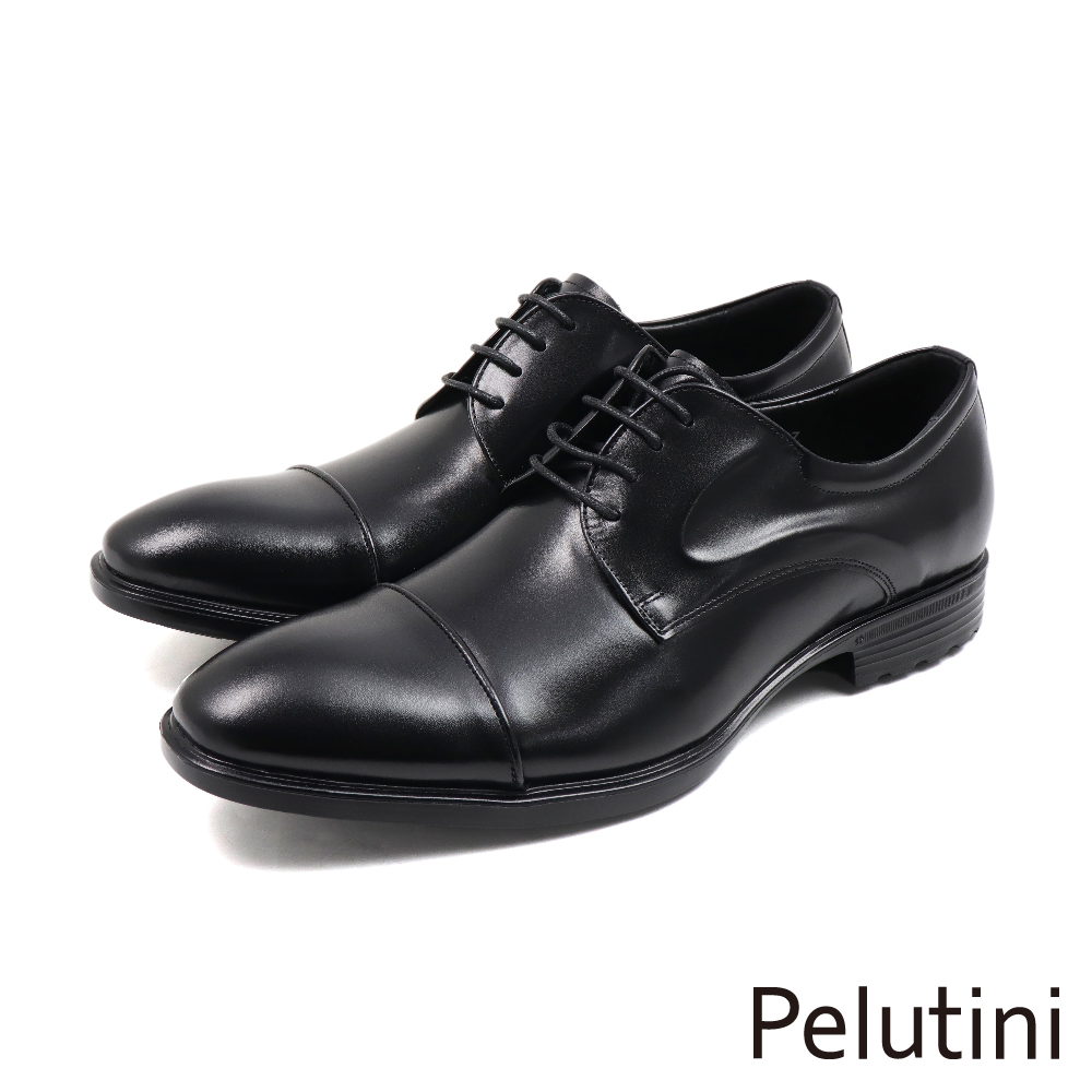 【Pelutini】經典輕量簡約造型設計橫飾綁帶德比鞋 黑色(413104-BL)