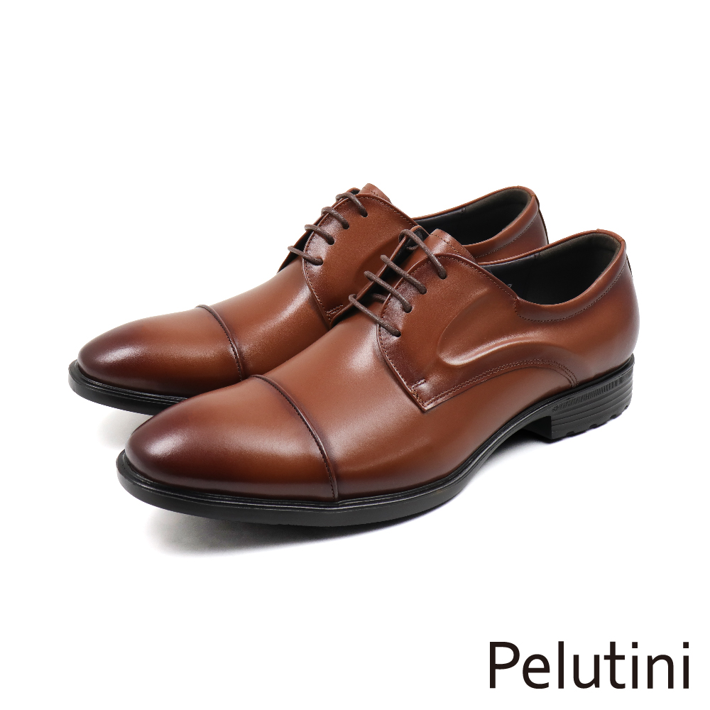 【Pelutini】經典輕量簡約造型設計橫飾綁帶德比鞋 棕色(413104-BR)