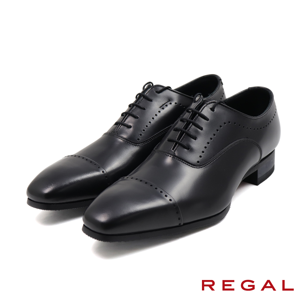 【REGAL】日本原廠經典雕孔造型橫飾牛津鞋 黑色(11LR-BL)