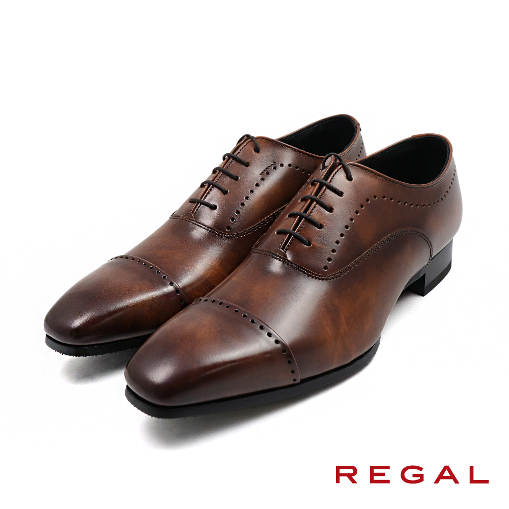 【REGAL】日本原廠經典雕孔造型橫飾牛津鞋 棕色(11LR-BR)