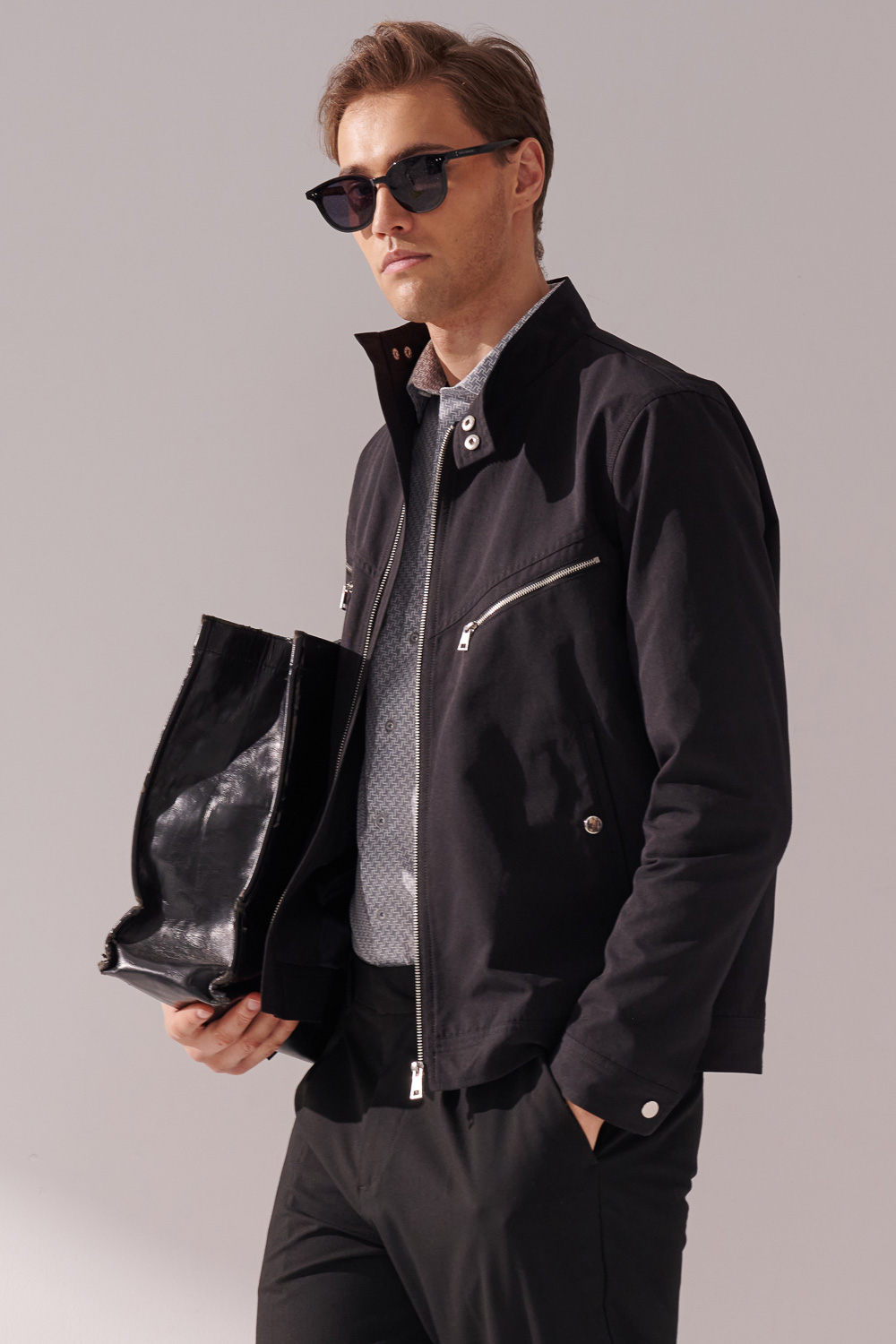 SST&C Black Water Repellent Harrington Coat | 00122409004_0