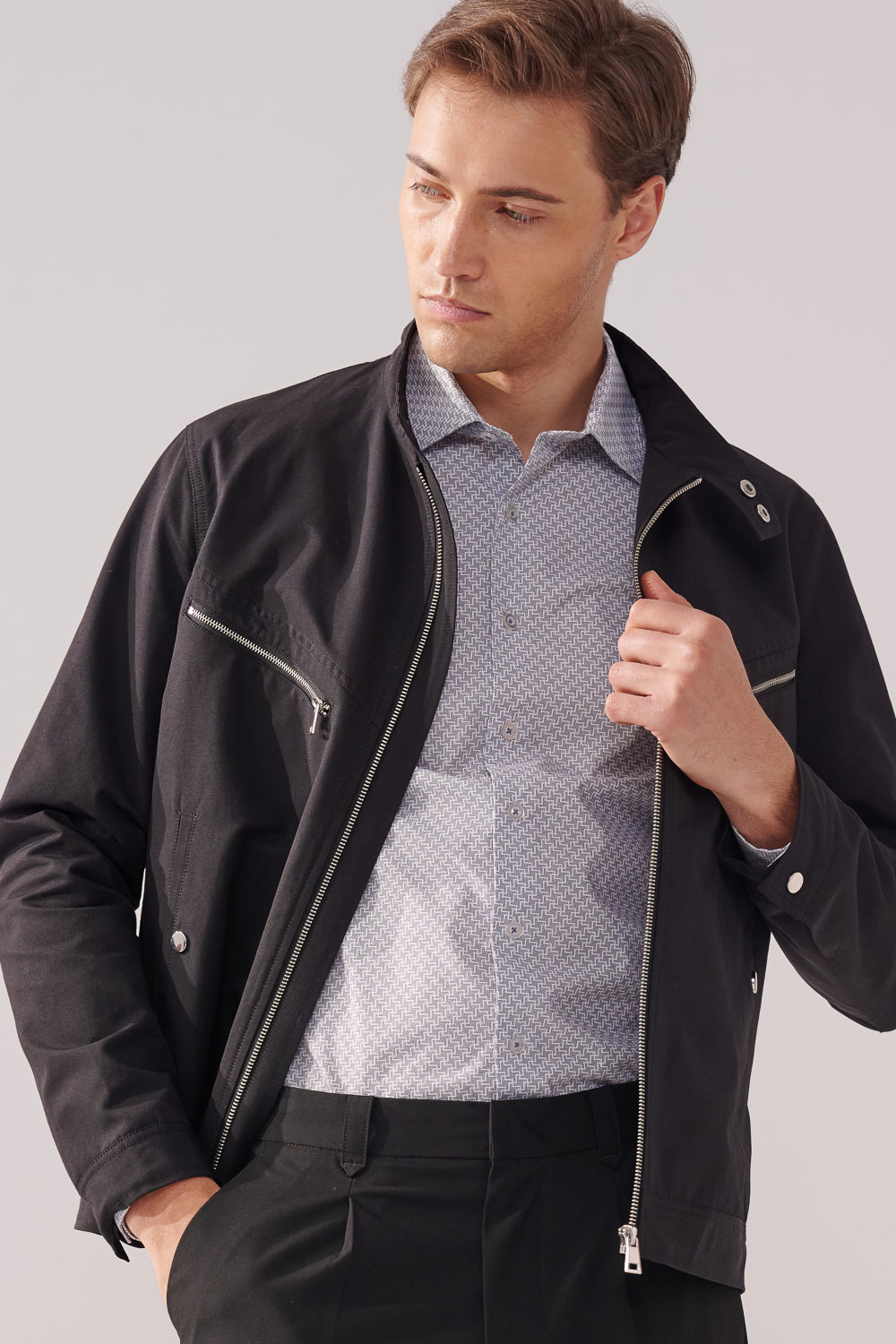 SST&C Black Water Repellent Harrington Coat | 00122409004_5