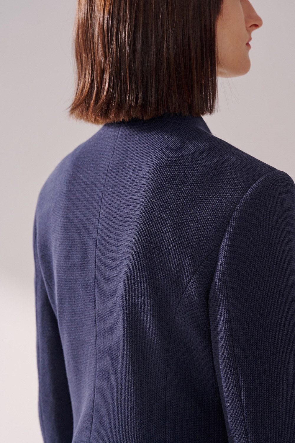 SST&C Navy Textured Stretch-Knit Collarless Suit Jacket | 01012409002_6