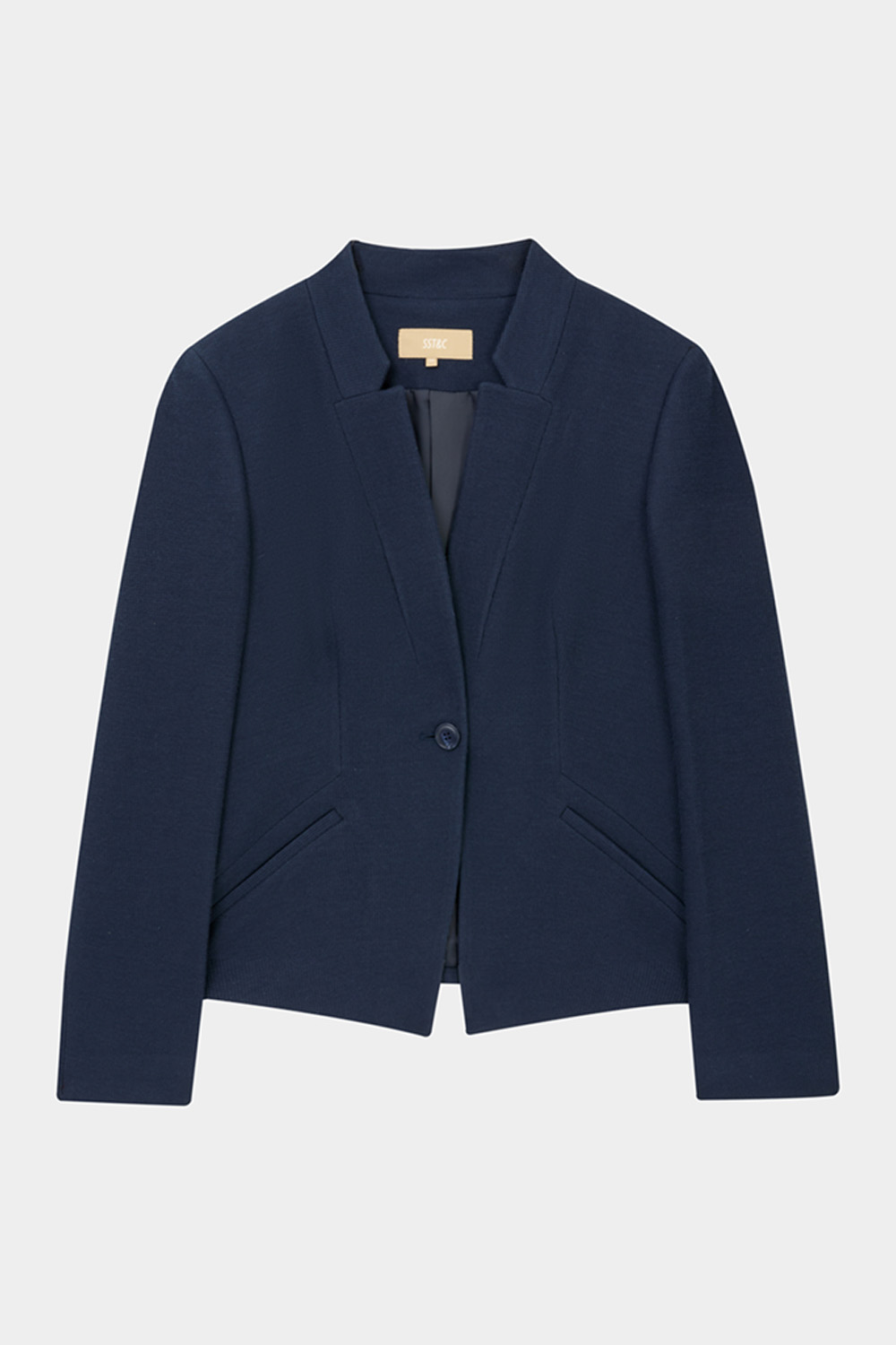 SST&C Navy Textured Stretch-Knit Collarless Suit Jacket | 01012409002_7