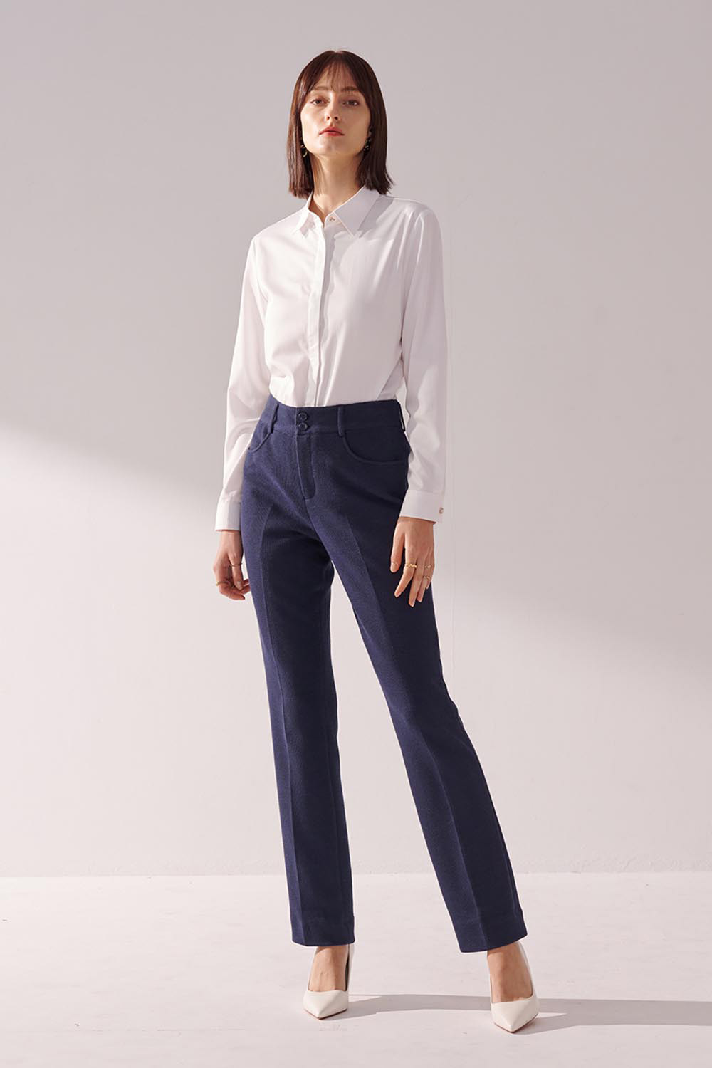 SST&C Navy Textured Stretch-Knit Straight-Leg Suit Trousers | 01022409002_0