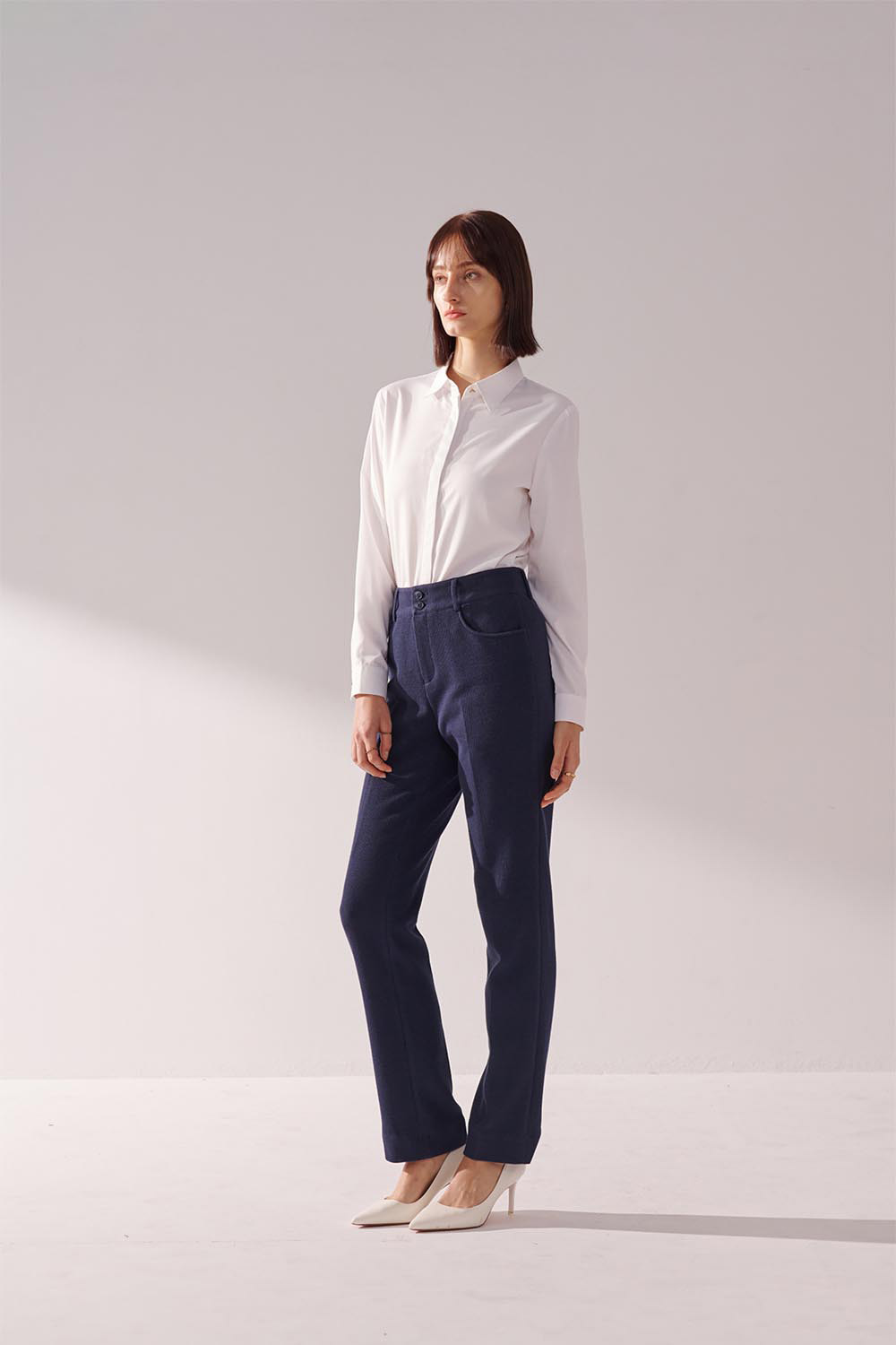 SST&C Navy Textured Stretch-Knit Straight-Leg Suit Trousers | 01022409002_1