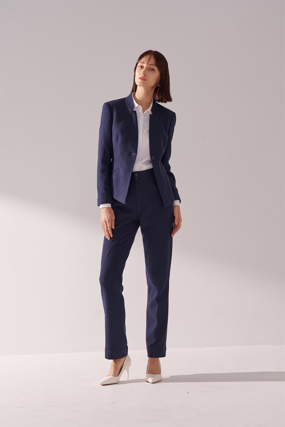 SST&C Navy Textured Stretch-Knit Straight-Leg Suit Trousers | 01022409002_3