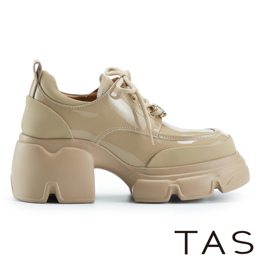 TAS 個性漆皮綁帶厚底德比鞋 棕色 #45065