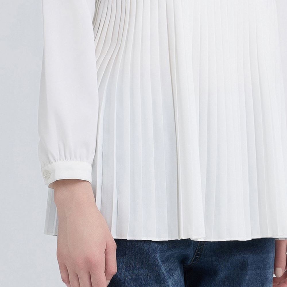 ILEY伊蕾 蕾絲壓摺拼接長版襯衫(白；M-XL)_3