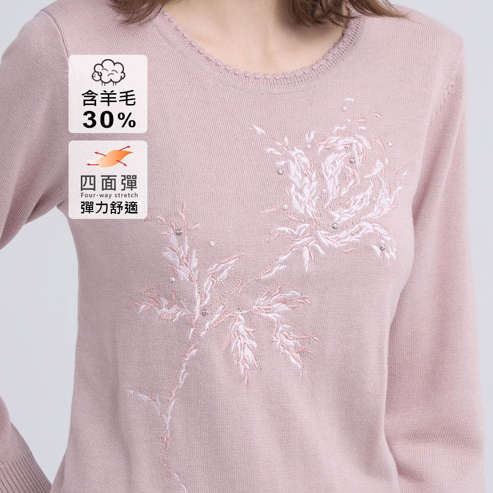 ILEY伊蕾 花卉刺繡羊毛針織上衣(兩色；M-2L)_2