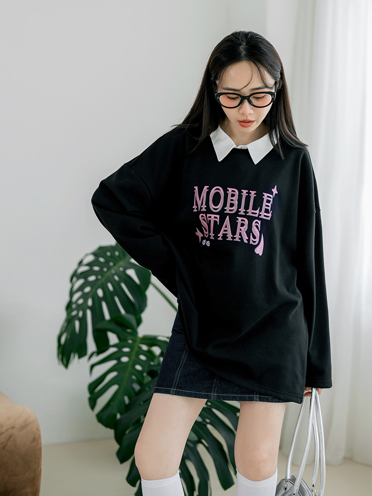寬版蝴蝶結字母印花大學TEE_0