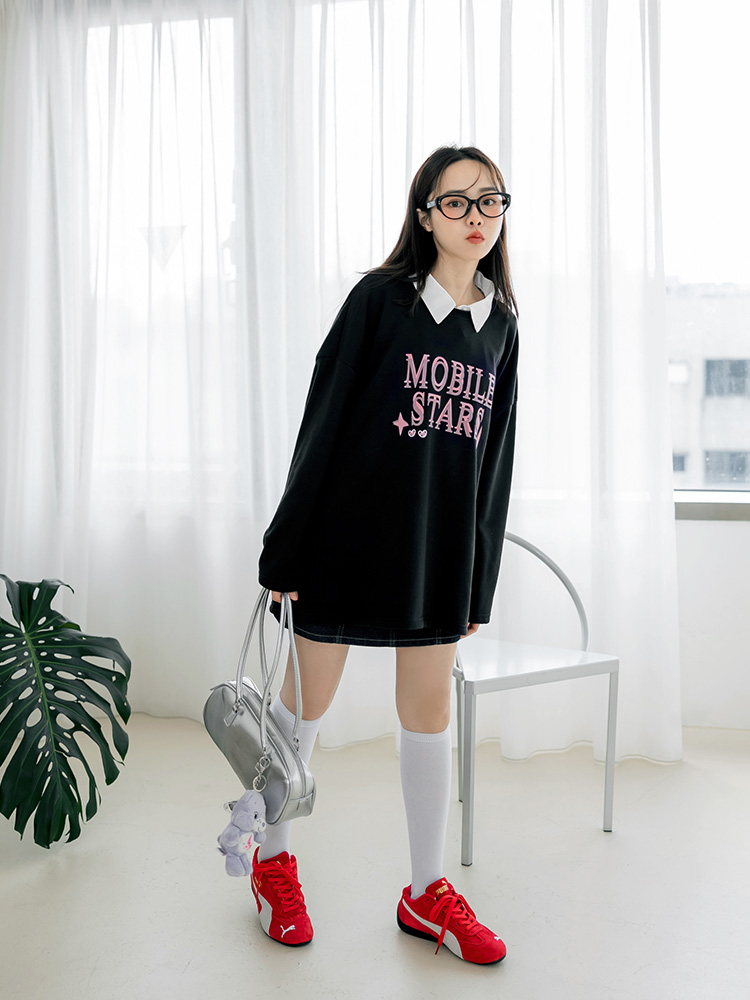 寬版蝴蝶結字母印花大學TEE_2
