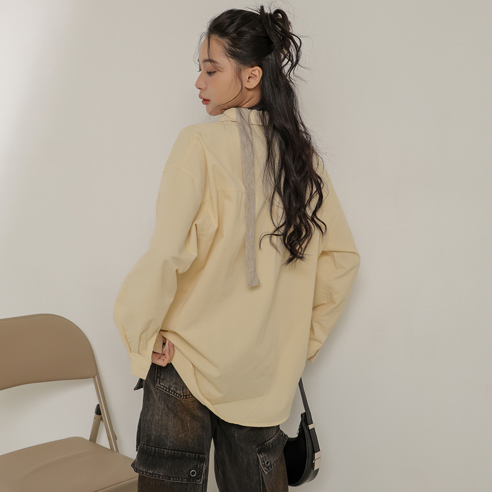寬鬆版雙口袋襯衫-杏【KT224094】_4