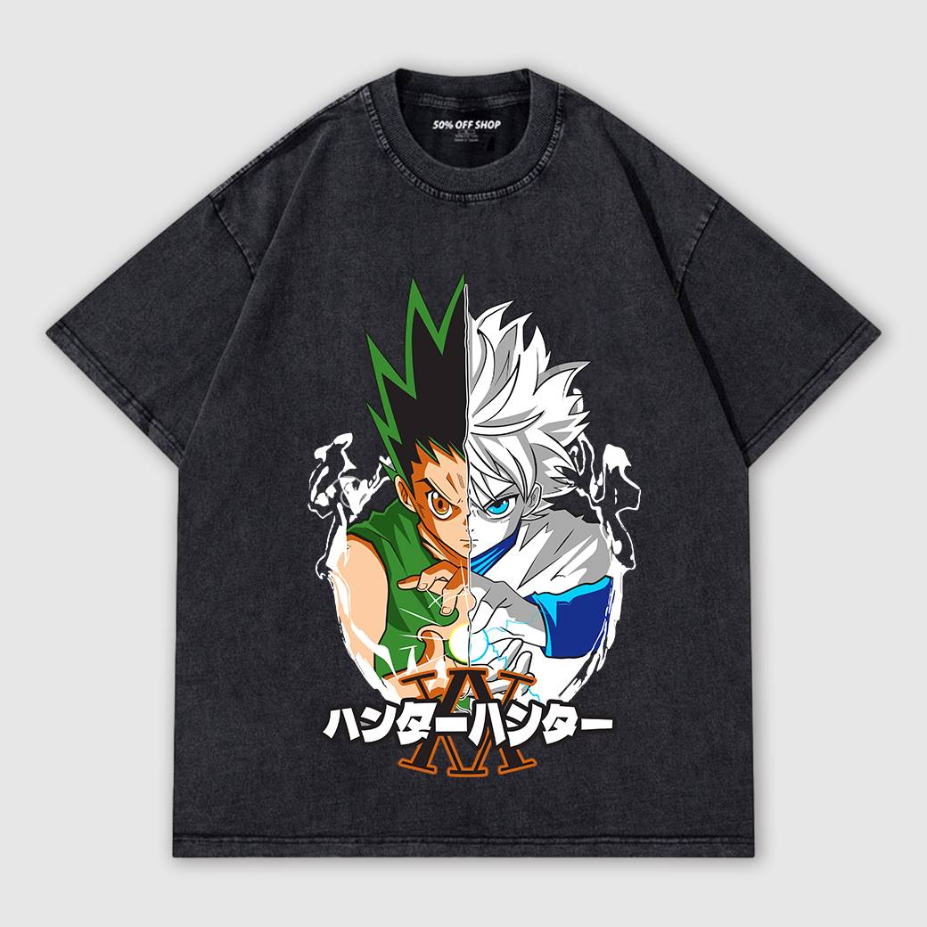小傑&奇犽 獵人HUNTER×HUNTER 舊水洗純棉落肩短T 男女短袖T 台灣製原創日本動漫_0