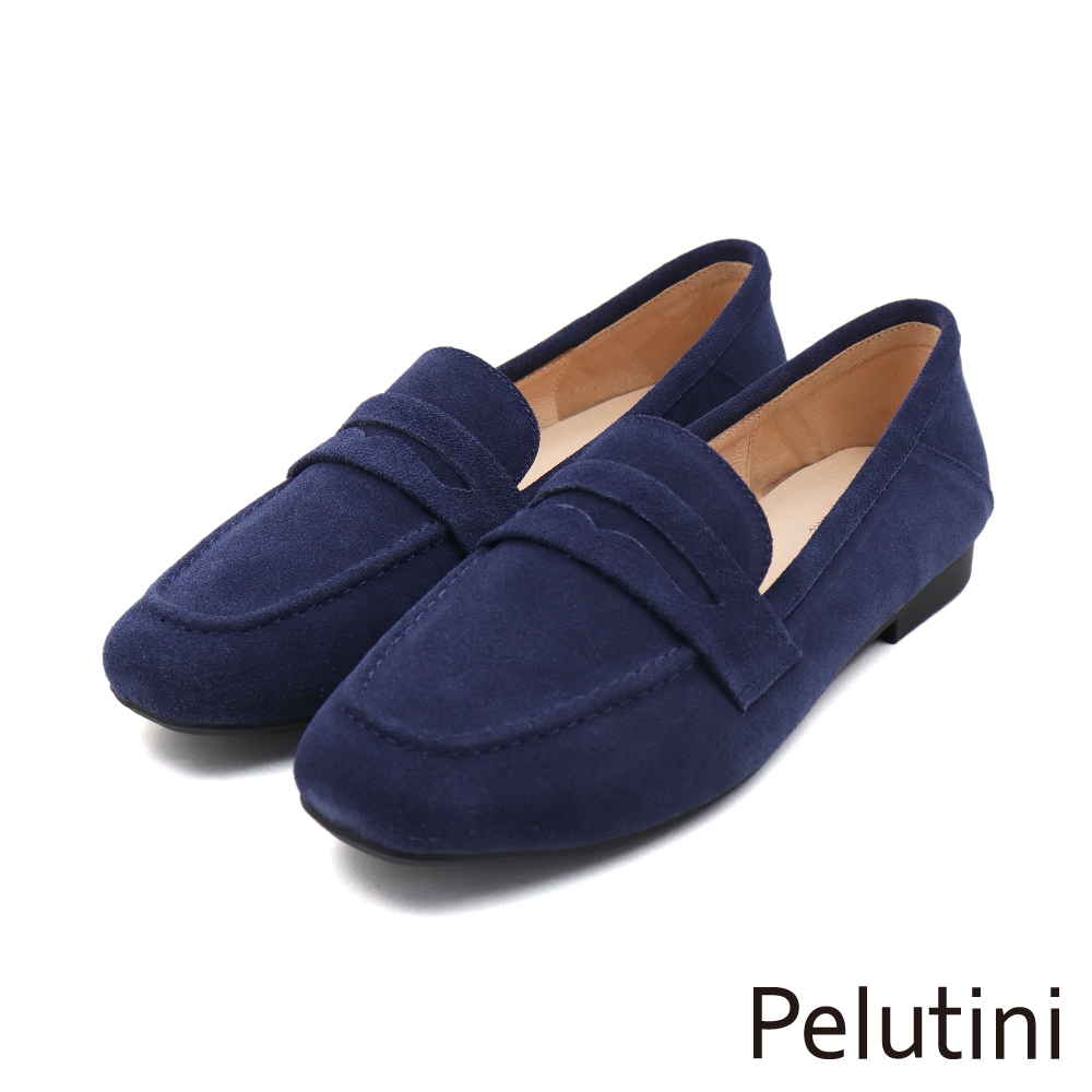 【Pelutini】經典素面麂皮質感樂福鞋 深藍色(431130W-NAVYS)