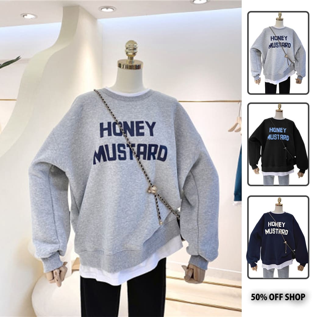 HONEY慵懶加絨長袖大學T_0