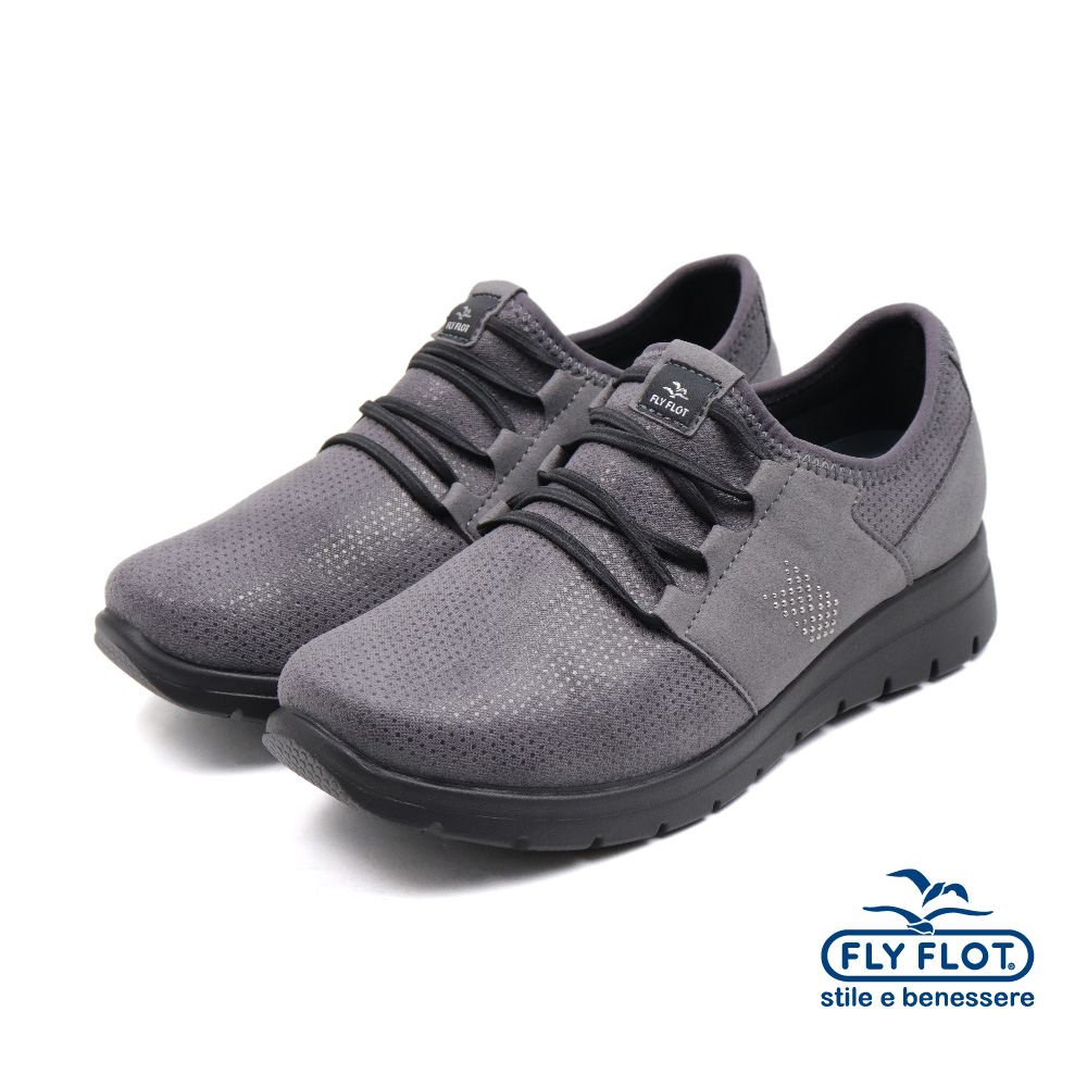 【FLYFLOT】義大利原廠彈性多功能免綁帶休閒鞋 灰色(27T18-SX-ANT)