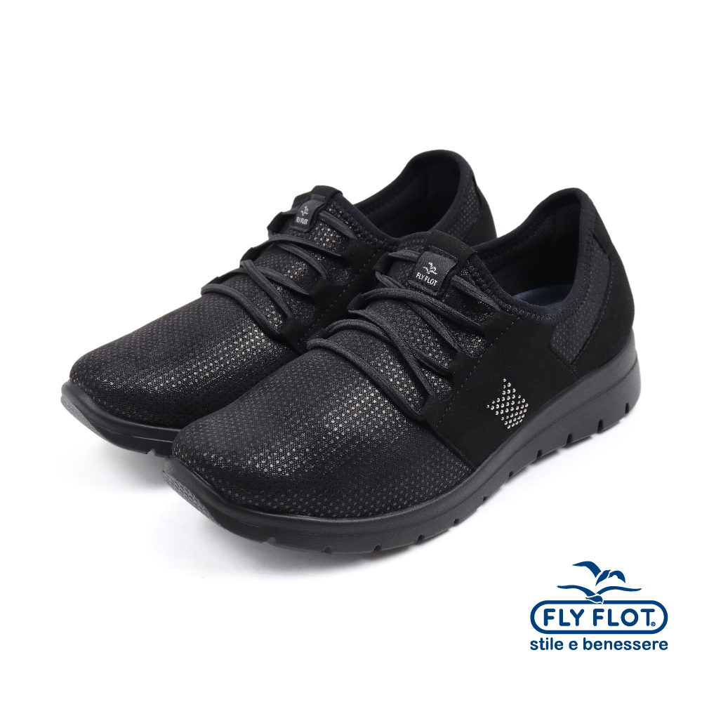 【FLYFLOT】義大利原廠彈性多功能免綁帶休閒鞋 黑色(27T18-SX-BL)