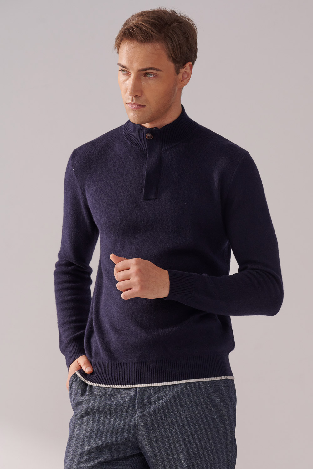 SST&C Dark Navy Cashmere Half-Zip Sweater | 00182411001_0