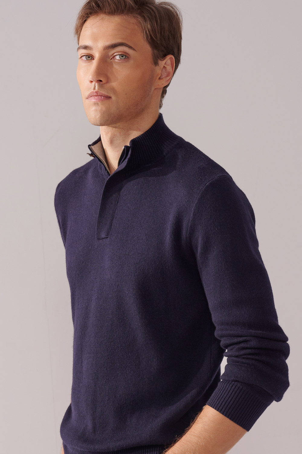 SST&C Dark Navy Cashmere Half-Zip Sweater | 00182411001_1