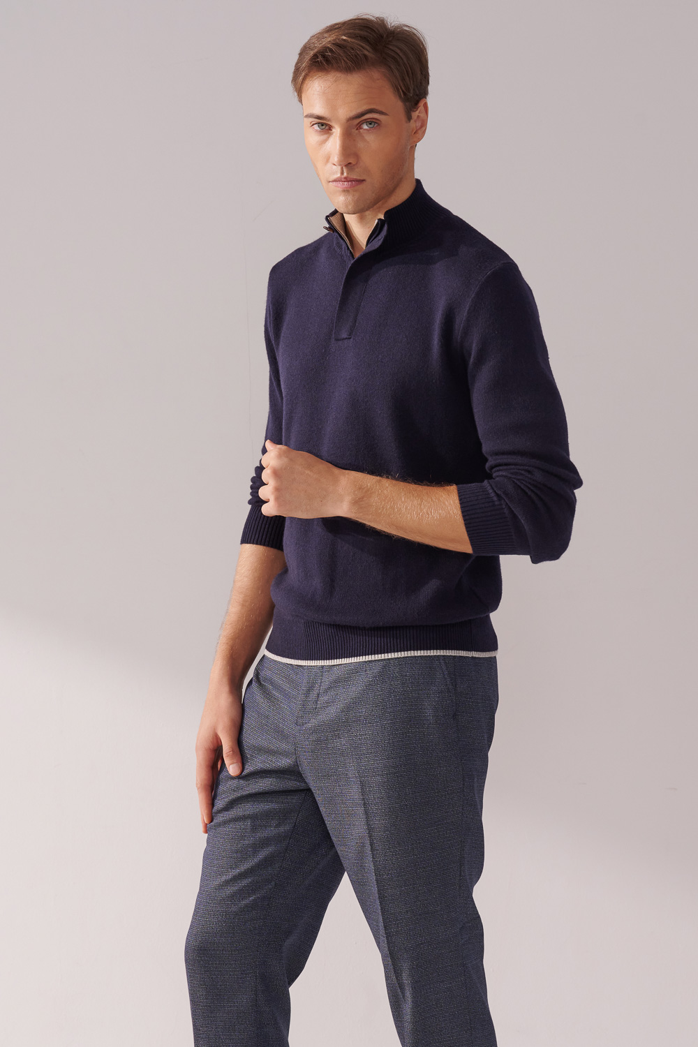 SST&C Dark Navy Cashmere Half-Zip Sweater | 00182411001_2