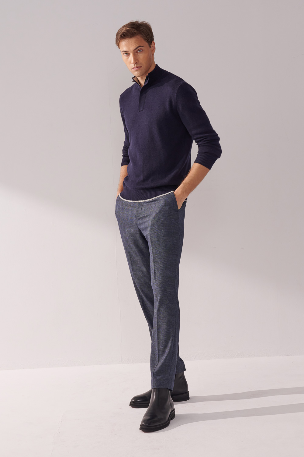 SST&C Dark Navy Cashmere Half-Zip Sweater | 00182411001_3