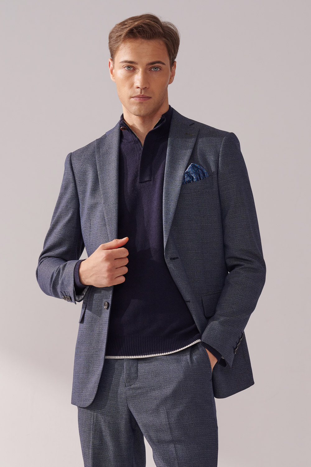 SST&C Dark Navy Cashmere Half-Zip Sweater | 00182411001_5