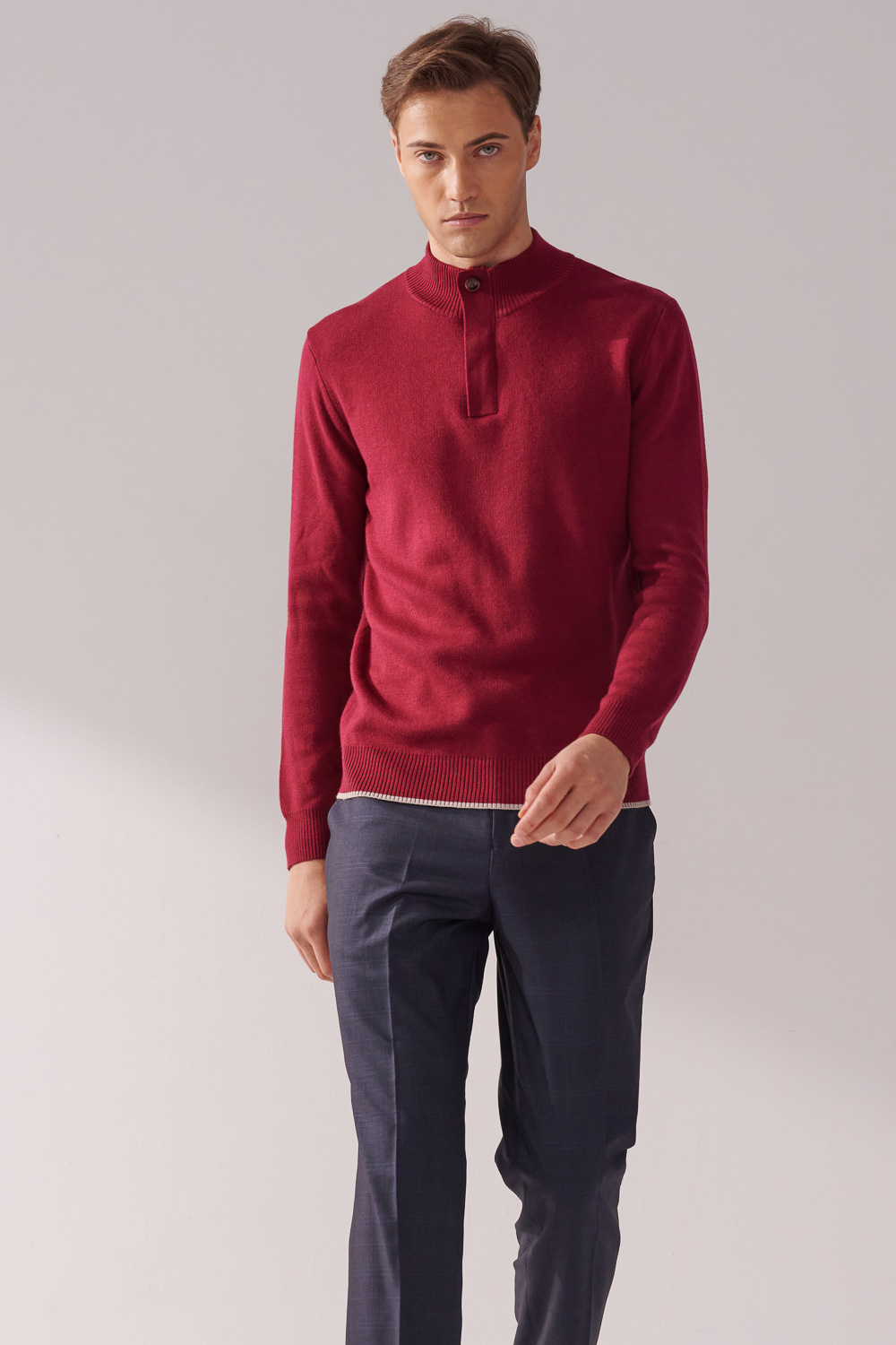 SST&C Burgundy Red Cashmere Half-Zip Sweater | 00182411002_2