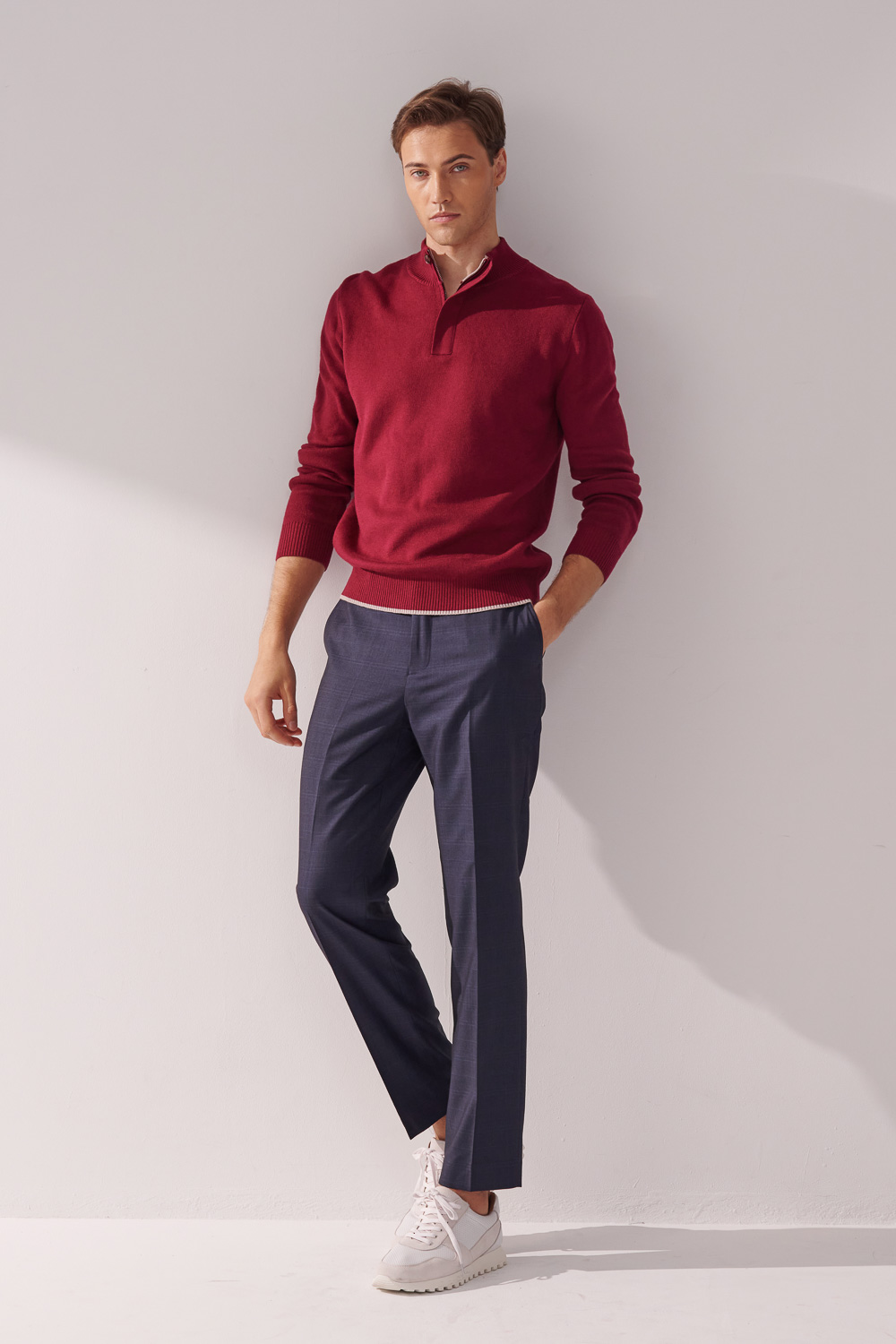 SST&C Burgundy Red Cashmere Half-Zip Sweater | 00182411002_3