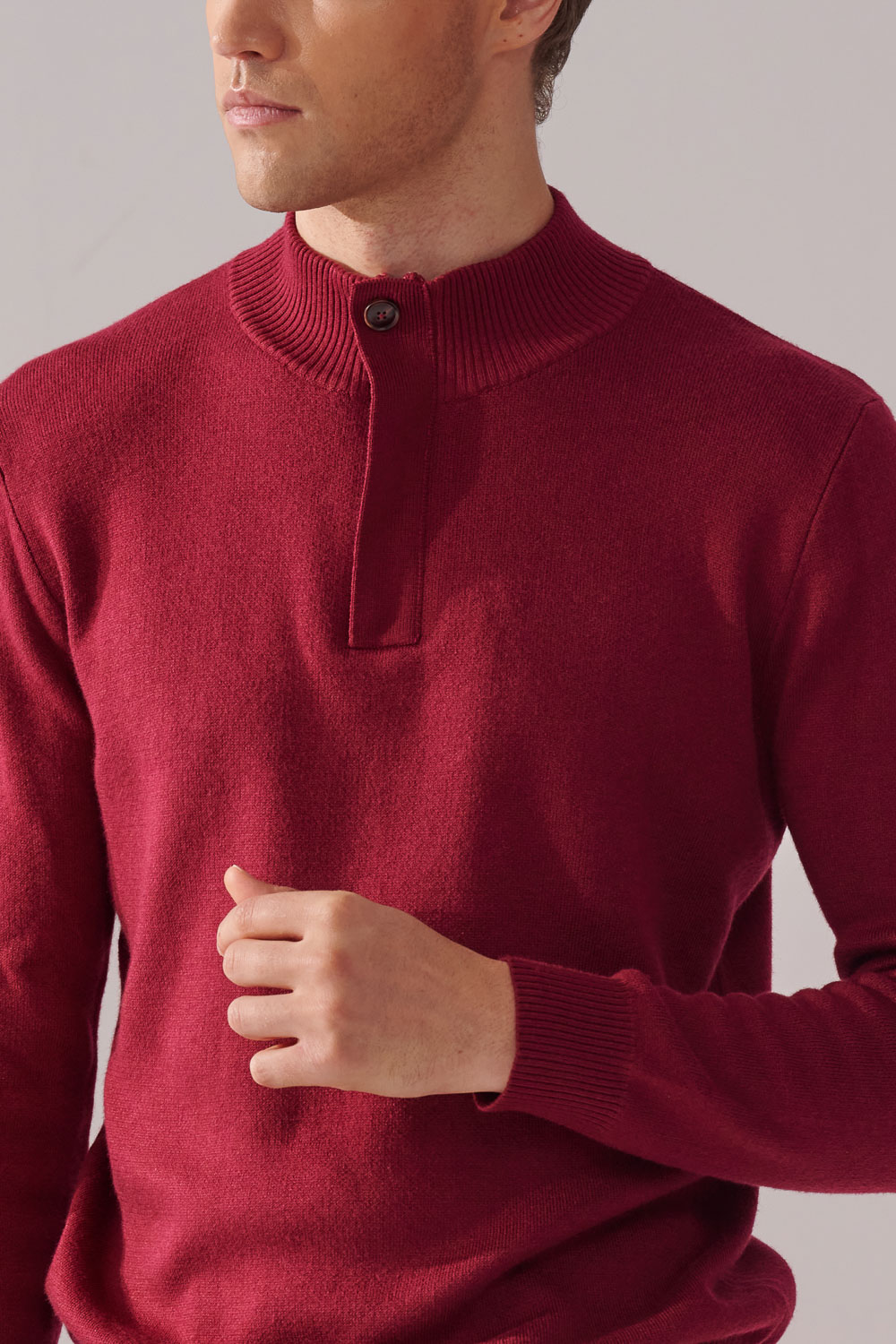 SST&C Burgundy Red Cashmere Half-Zip Sweater | 00182411002_6