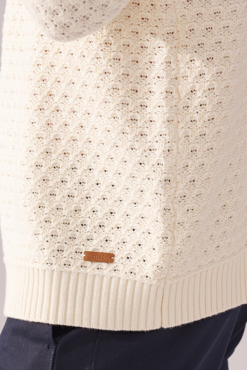 SST&C Off-White Cotton Hollow Crew Neck Sweater | 00182411003_4