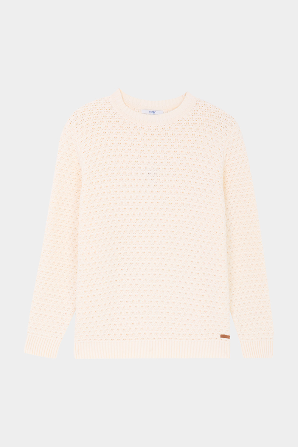 SST&C Off-White Cotton Hollow Crew Neck Sweater | 00182411003_5