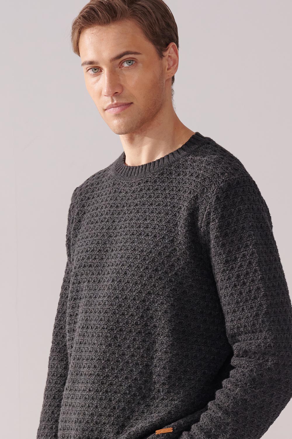 SST&C Dark Gray Cotton Hollow Crew Neck Sweater | 00182411004_1
