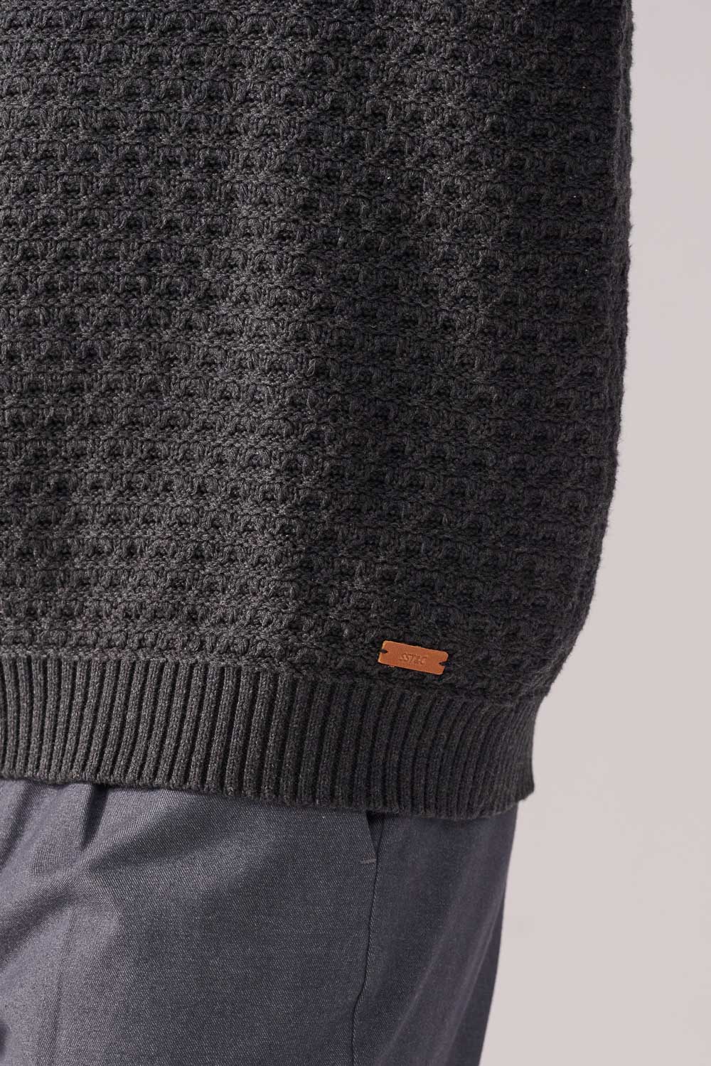SST&C Dark Gray Cotton Hollow Crew Neck Sweater | 00182411004_4