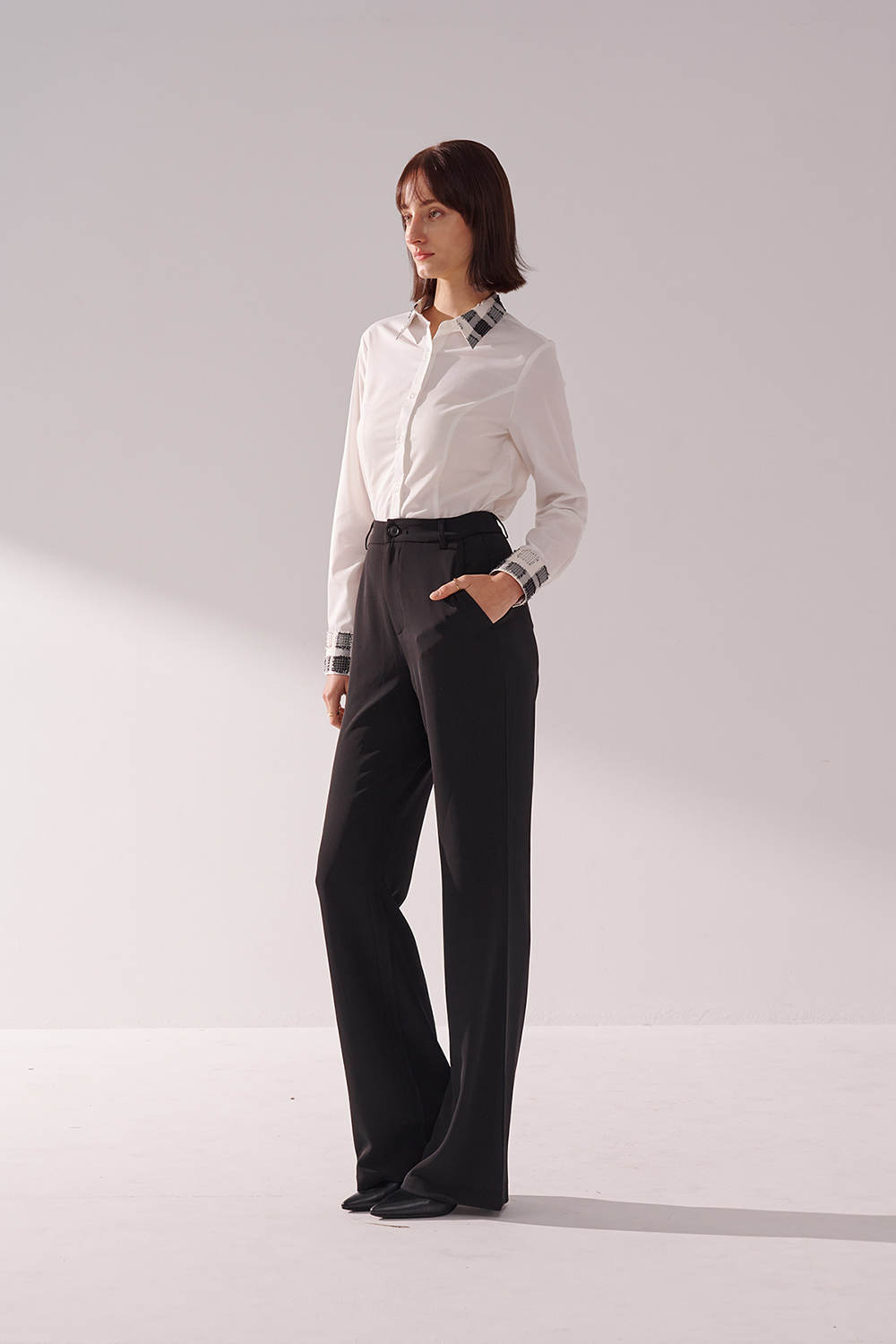 SST&C Check Pattern Patchwork Square-Neck Fitted Shirt | 01062411002_2