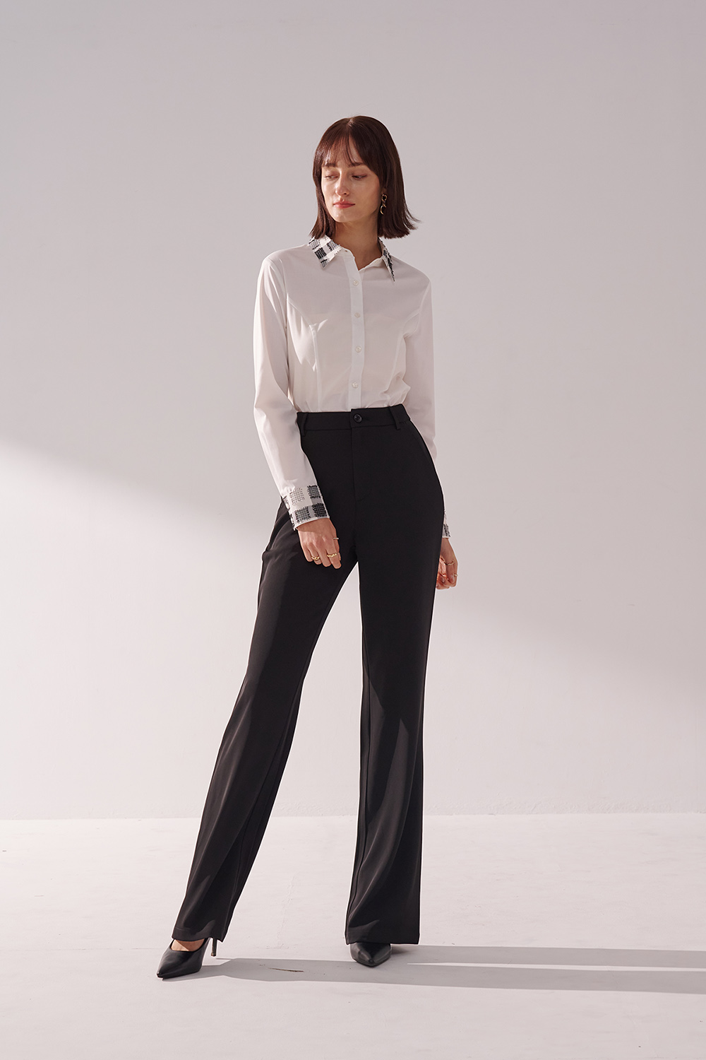 SST&C Check Pattern Patchwork Square-Neck Fitted Shirt | 01062411002_3