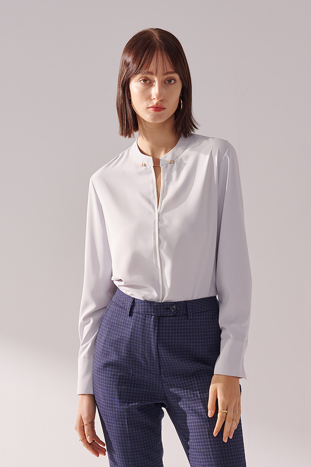 SST&C Mist Blue Pullover With Stand-Up Collar | 01082411002_0